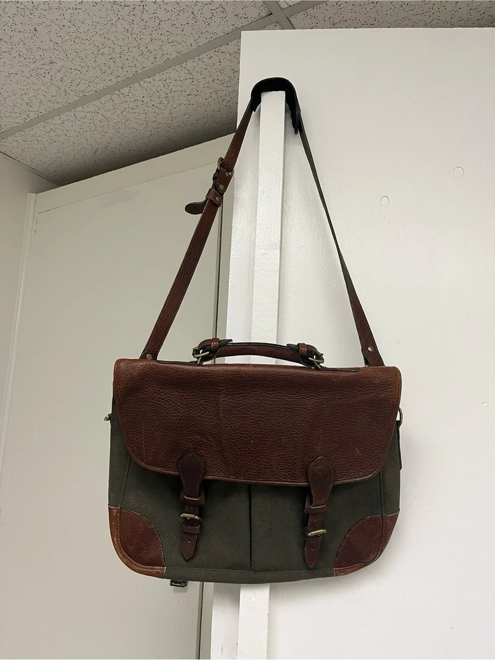 Holland/Mulholland Brothers Brown Leather and Canvas Messenger Bag, Made in USA